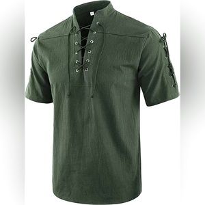 COOFANDY Mens Beach Shirt Short Sleeve Lace Up medieval